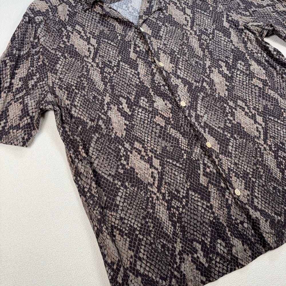 AllSaints Rattle Shirt Men's L Brown Snake Skin Relaxed Fit Viscose Loop Collar - Picture 7 of 13